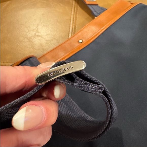 MONTBLANC Navy Blue Canvas & Brown Leather Sartorial Jet Reporter Crossbody Bag - Picture 14 of 16